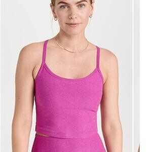 Beyond Yoga Spacedye Slim Racerback Cropped Tank in vivid pink heather-Size M